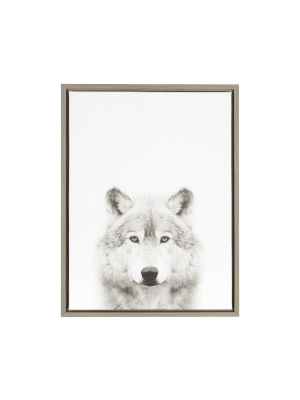 Wolf Framed Canvas Art Gray (24"x18") - Uniek