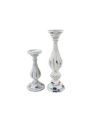 Distressed Candle Stick Set Of 2 White 11"/16.25" - Drew Derose