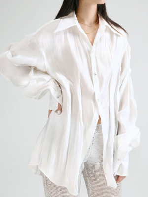 Pleated Sheer Button Shirt