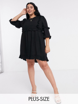 In The Style Plus X Lorna Luxe Frill Detail Skater Dress In Black