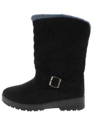 Charlotte171 Black Quilted Faux Fur Lined Lug Sole Boot