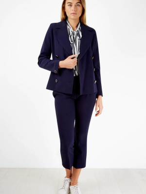 Navy Double Breasted Button Collar Jacket