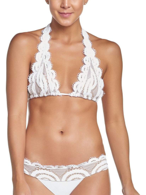 Pq Swim Water Lily Lace Halter Bikini Top In White