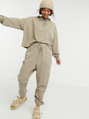 Asos Design Tracksuit Hoodie/sweatpants In Acid Wash In Mushroom