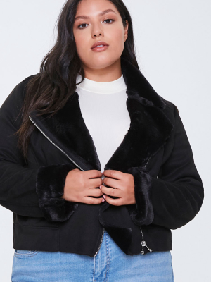 Plus Size Faux Trim Moto Jacket