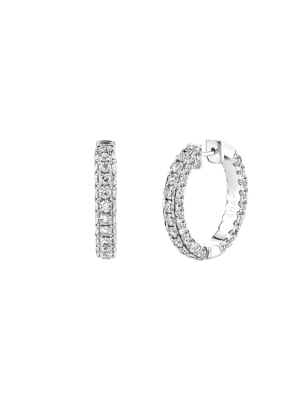 3 Sided Diamond Hoops - White Gold