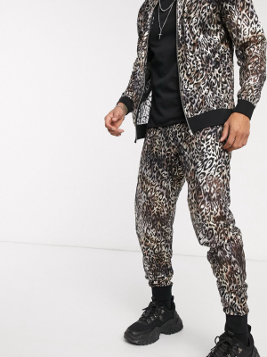 Asos Design Two-piece Slim Sweatpants In Sheer Metallic Leopard Print