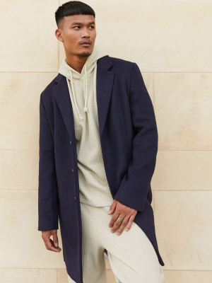 Asos Design Unlined Wool Mix Overcoat In Navy