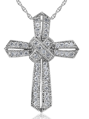 Pompeii3 1/2ct Vintage Pave Diamond Cross Pendant 14k White Gold