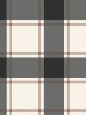 Plaid Self-adhesive Wallpaper In Black And Ivory Design By Tempaper