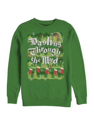 Men's Shrek Christmas Dashing Through Mud Sweatshirt