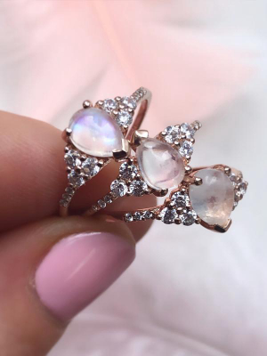 Rainbow Moonstone & Diamond Misty Ring