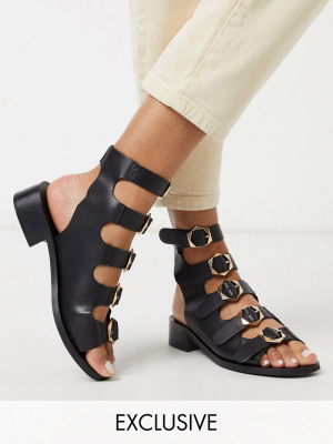 Asra Exclusive Starlet Gladiator Sandals With Buckles In Black Leather