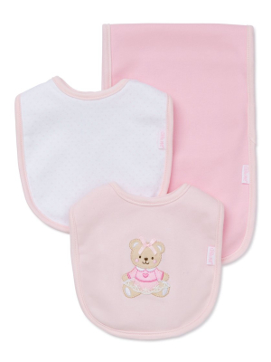 Pink Bear Bib & Burp Set