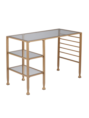 Jamel Glass Writing Desk With Storage Gold - Aiden Lane