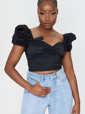 Petite Black Cropped Bow Detail Blouse