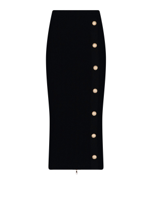 Balmain Button Detail Fitted Midi Skirt