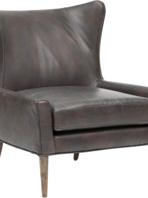 Marlow Leather Wing Chair, Vintage Black