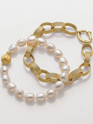 Baroque White Pearl & Gold Bracelet