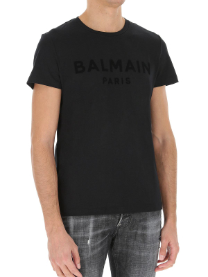 Balmain Flocked Logo Crewneck T-shirt