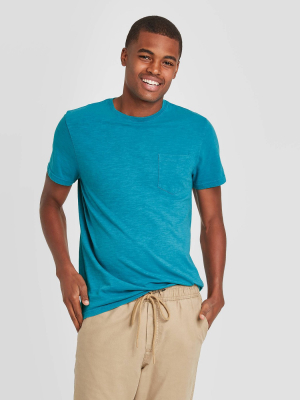 Men's Standard Fit Short Sleeve Slub Pocket Jersey T-shirt - Goodfellow & Co™ Blue