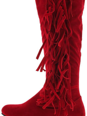 Stevie20 Red Fringe Side Flat Boot