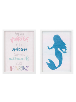 2pc 13"x17" Swim With Mermaids Framed Wall Art Print Set - Nielsen Bainbridge