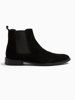 Black Real Suede Chelsea Boots