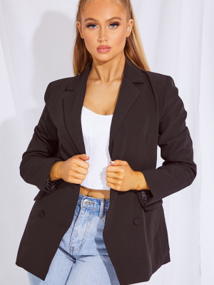 Black Double Breasted Covered Button Blazer