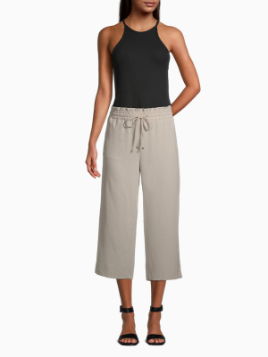 Solid Drawstring Wide Leg Pants