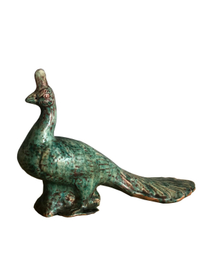 Peacock Sculpture Porcelain Speckled Green