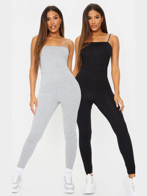 Black & Grey 2 Pack Basic Strappy Jumpsuit