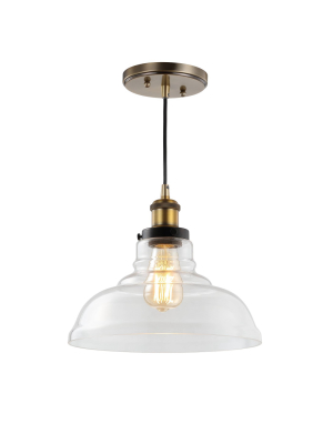 11" Metal/glass Litchfield Farmhouse Pendant (includes Energy Efficient Light Bulb) Brass - Jonathan Y