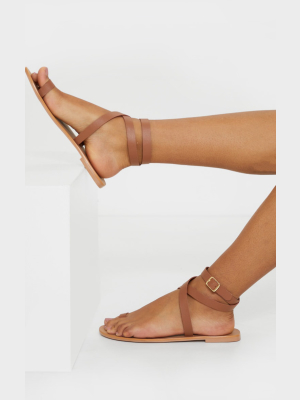 Tan Toe Loop Barely There Ankle Strap Sandals