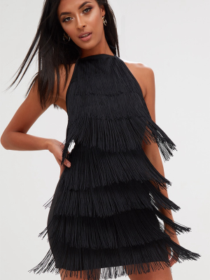 Black Tassel Detail Halterneck Bodycon Dress