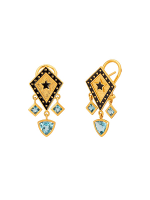 Shield Earrings - Blue Topaz