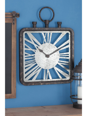 27" X 19" Industrial Square Open Design Wood And Iron Wall Clock - Olivia & May