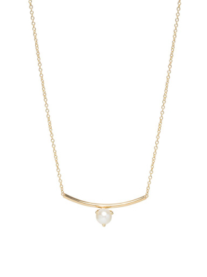 14k Pearl Curved Bar Necklace