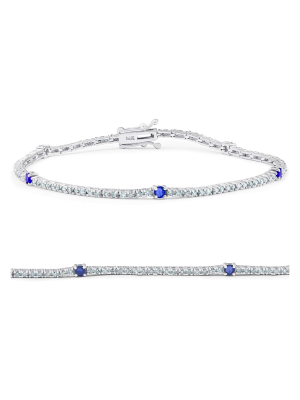 Pompeii3 1 1/10 Ct Diamond & Genuine Blue Sapphire Tennis Bracelet 14k White Gold 7"