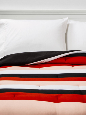 Rugby Stripe To Black Reversible Geo Dot Microfiber Comforter - Room Essentials™