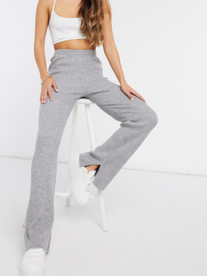 M Lounge Relaxed Wide Leg Pants In Rib Knit