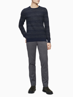 Merino Wool Blend Heather Stripe Crewneck Sweater