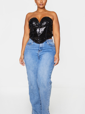 Plus Black Sequin Corset Top