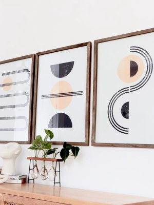 Abstract Block Print Framed Triptych