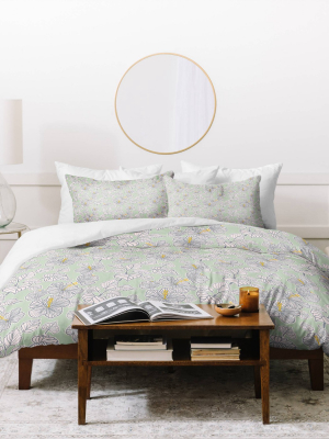 Hello Sayang Dreamy Hibiscus Duvet Set Green - Deny Designs