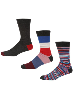 Workforce Men's 3-pack Socks - Multi Stripe/charcoal