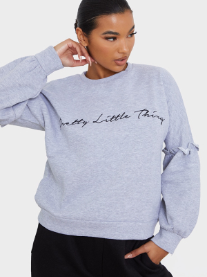 Prettylittlething Grey Marl Frill Sleeve Sweater