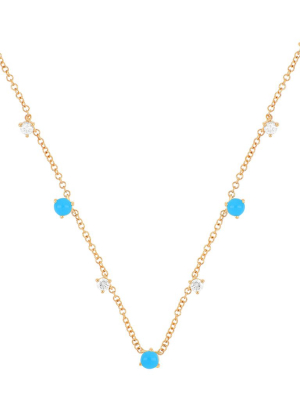 Multi Turquoise & Diamond Necklace - Rose Gold