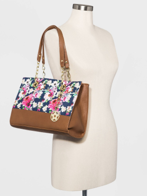 Bueno Floral Print Tote Handbag - Navy