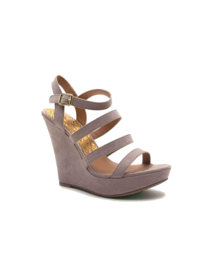 Qupid Shoes Glory Strappy Wedge Sandal In Taupe Glory-179x Taupe